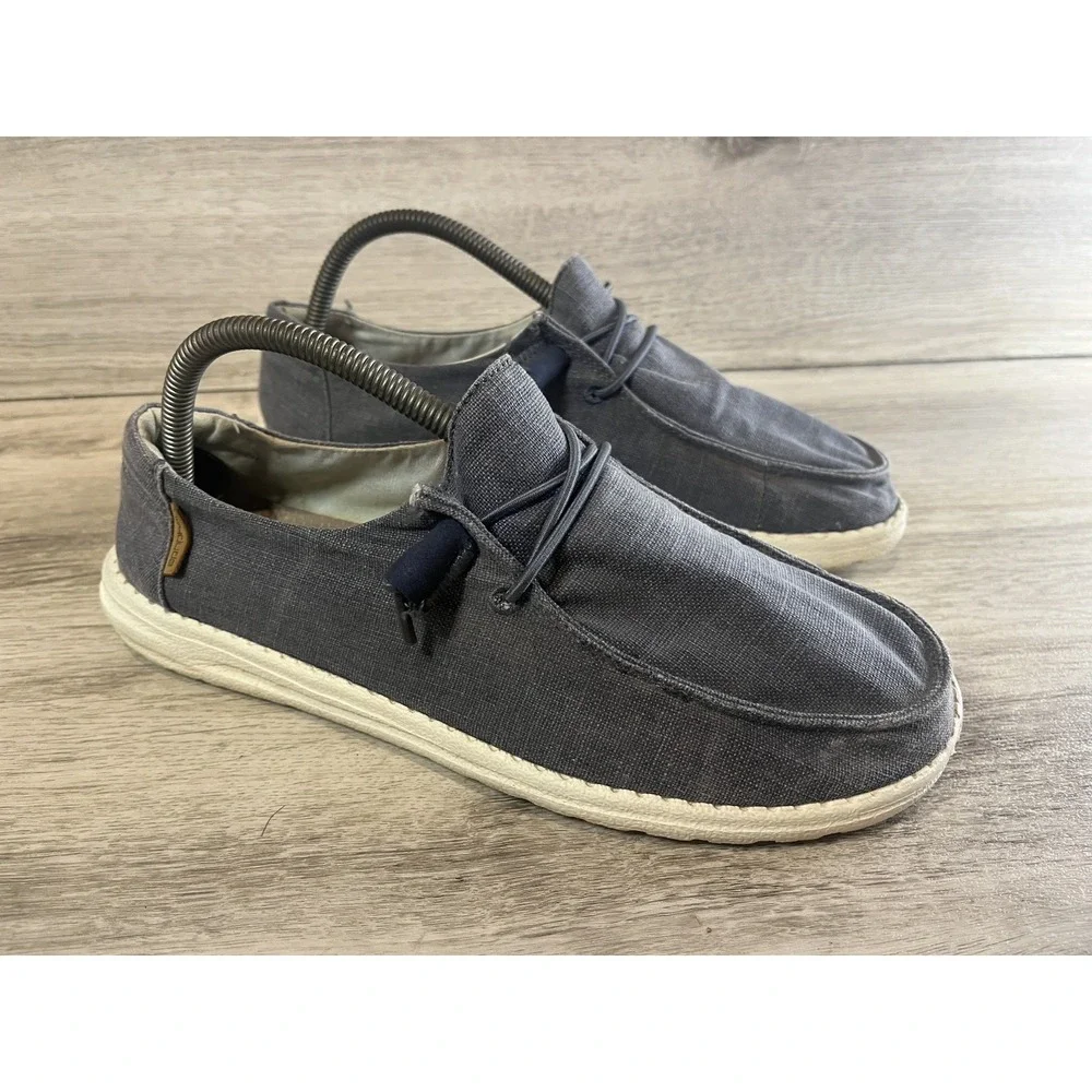 Hey Dude‎ Womens Chambray Navy White Casual Comfort Loafers Shoes Size 9